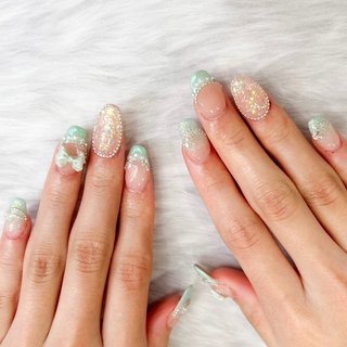 2024年】新着順｜リボン/ミントグリーンネイルのネイルデザイン  