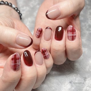 チェック/ベージュ/50代ネイルのネイルデザイン｜ネイルブック 