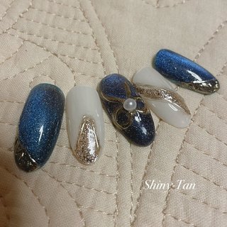 ネイビー/ゴールド/ネイルチップのネイルデザイン｜ネイルブック 