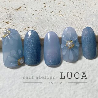 フラワー/ぷっくり/ブルーのネイルデザイン｜ネイルブック 