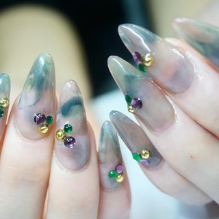 お正月/マーブルのネイルデザイン｜ネイルブック 