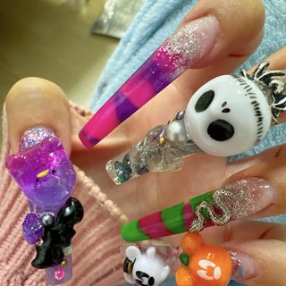 10/20現在両手 #ハロウィン #ハンド #ラメ #マーブル #ミラー #アイシング #ロング #スクエア #カラフル #スカルプチュア #セルフネイル #ayachance69 #ネイルブック