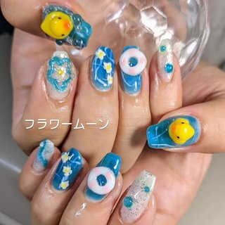 ネイルパーツ あひる うきわ あひるボート 3Dパーツ アヒルネイル 持ち込みパーツ(アヒル、浮き輪)のネイルデザイン｜ネイルブック