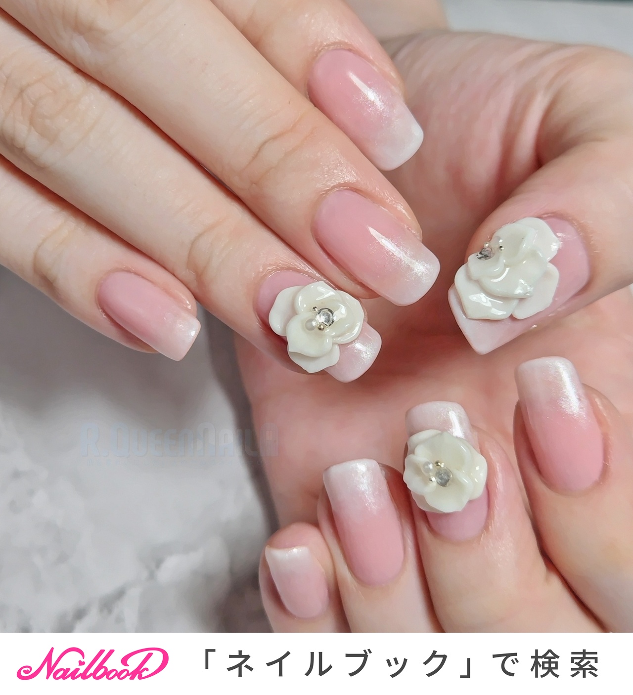 ネイルチップ 難し オーダー ぷっくりフラワー 花嫁 結婚式 マグネット 