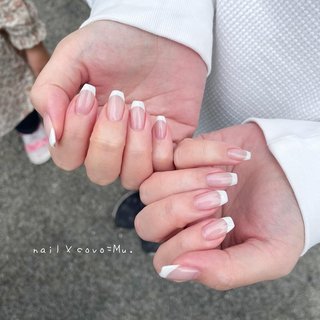2024年】新着順｜ベージュ(ヌーディー)/＃白フレンチのネイルデザイン  