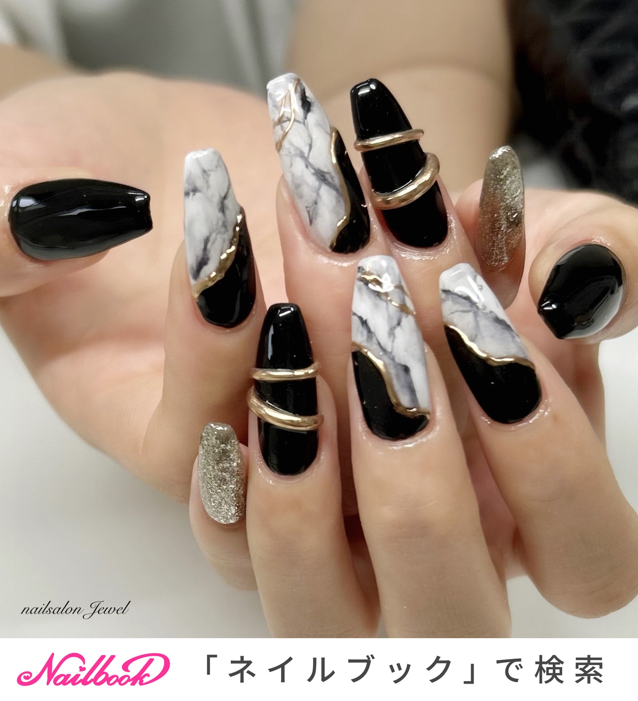 ネイルチップ チップ 大理石 黒 カッコイイ オーダーネイル フルオーダーネイル 秋/冬/オールシーズン/ハンド/大理石 - nailsalon Jewelのネイル