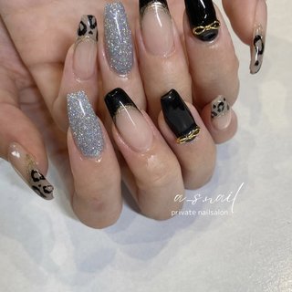 人気順｜レオパード(ヒョウ柄)/#黒フレンチネイルのネイルデザイン  