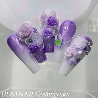 3D/パープル/＃薔薇のネイルデザイン｜ネイルブック