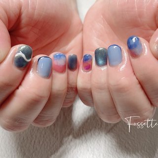 水色/#うねうねネイルのネイルデザイン｜ネイルブック 