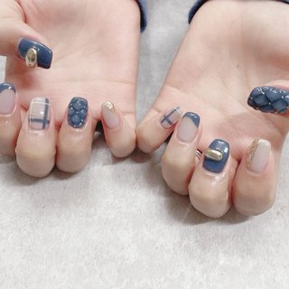 キルティング/ブルーのネイルデザイン｜ネイルブック 