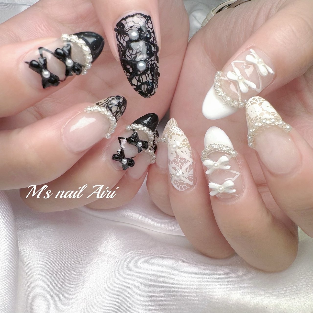 リボン/レース/個性派/韓国/ホワイト - あいりのネイルデザイン[No