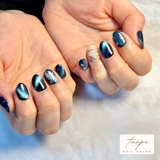 ネイビー/ブラック/マグネットネイルのネイルデザイン｜ネイルブック 