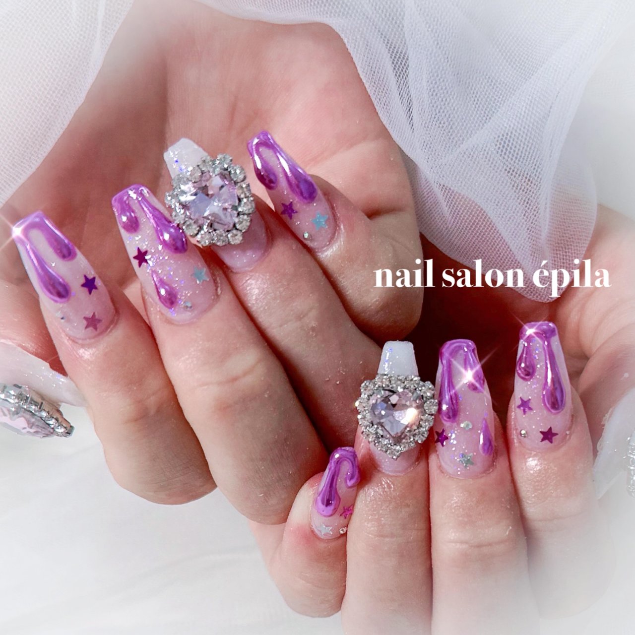 No.340　ネイルチップ　ニュアンス　キラキラ　シェル　秋　星　ハロウィン ネイル コスメ・美容 No.340 ネイルチップ ニュアンス キラキラ