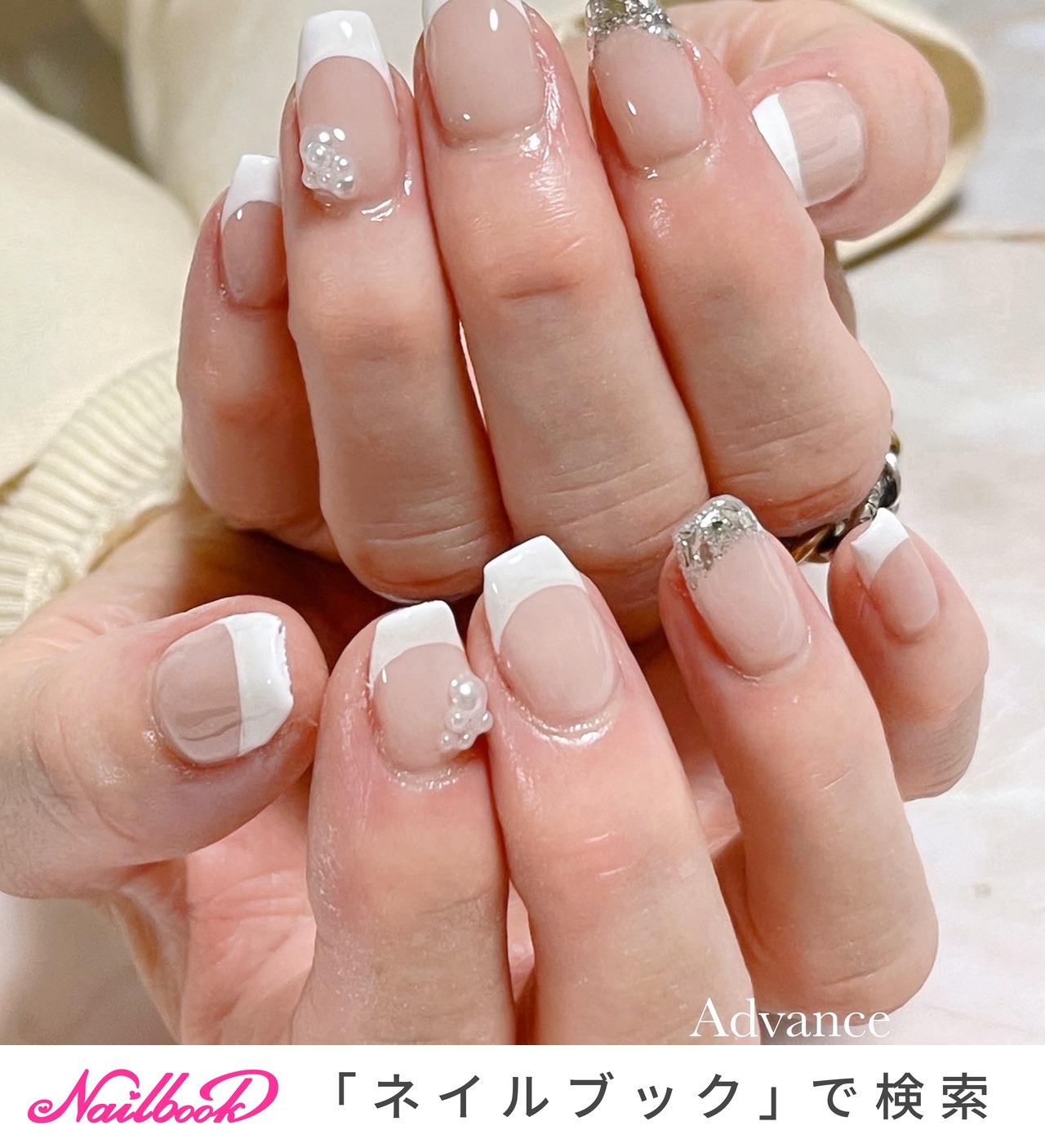 パール/#ガラスフレンチのネイルデザイン｜ネイルブック 