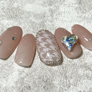 千鳥柄/ピンク/ワンホンネイルのネイルデザイン｜ネイルブック