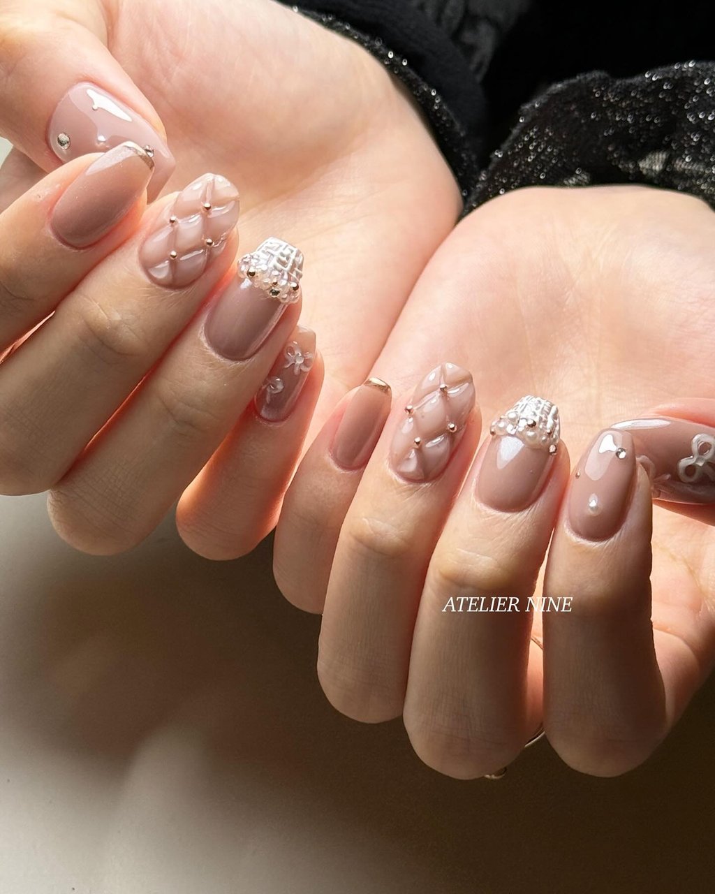 秋/キルティング/リボン/韓国/ジェルネイル - ATELIER NINEのネイル