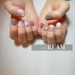 チェック/マグネット/ブラウンのネイルデザイン｜ネイルブック 