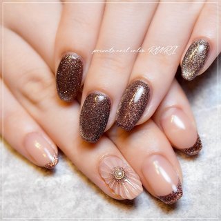 ブラウンマグネット×ラメ ワンカラーネイルチップ