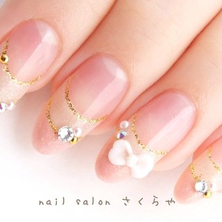 フレンチガーリー リボン 姫 オールシーズン 大人綺麗 オーダーネイル