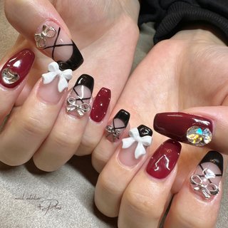 リボン/黒のネイルデザイン｜ネイルブック 