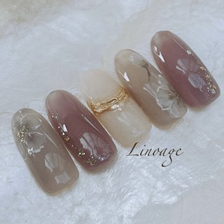 フラワー/グレージュのネイルデザイン｜ネイルブック 