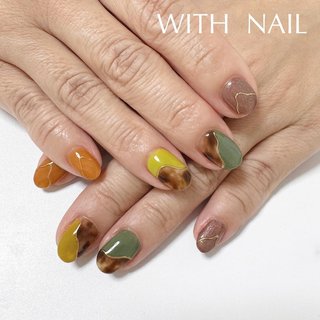 オレンジ/グリーン/ミラーネイルのネイルデザイン｜ネイルブック 