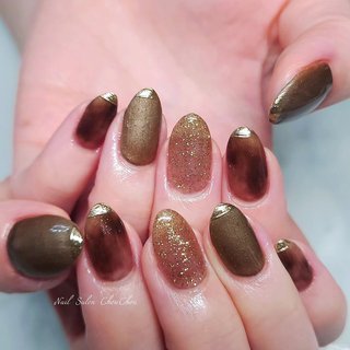 ニュアンス/ブラウン/ゴールドのネイルデザイン｜ネイルブック 