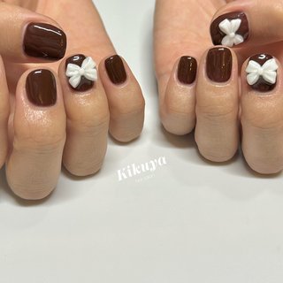 シンプル/リボン/ボルドーのネイルデザイン｜ネイルブック 