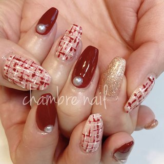 冬/ツイード/ピンクのネイルデザイン｜ネイルブック 