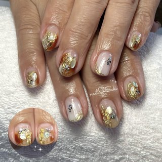 秋/ブラウン/ゴールドのネイルデザイン｜ネイルブック 