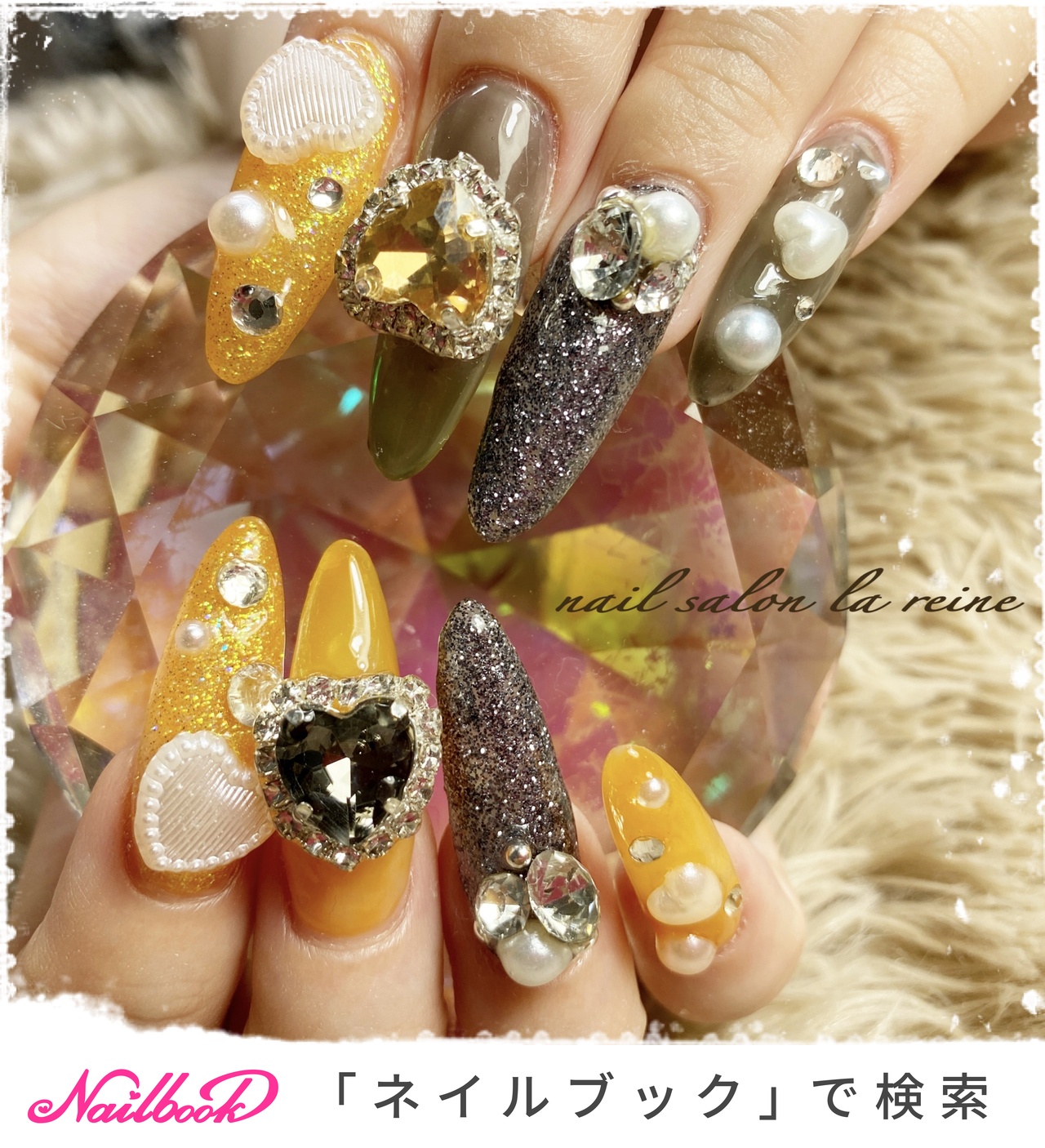 ネイルチップ 量産型 オレンジ 黒 ハート 地雷系 キラキラ マグネット