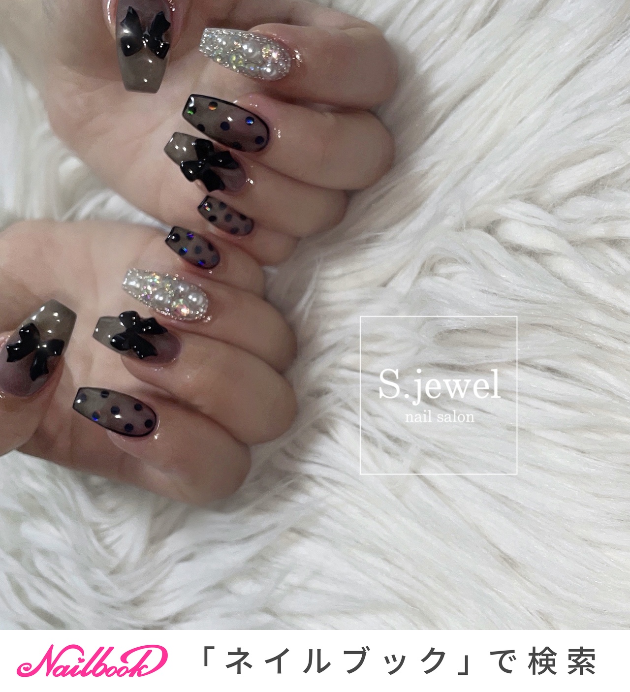 リボン/ワンホン/黒ネイルのネイルデザイン｜ネイルブック 