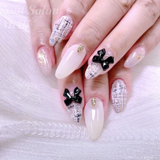 ネイル ネイルチップオーダー ツイード 白 ホワイト バレンタイン 冬 ワンホン ネイル ネイルチップオーダー ツイード 白 ホワイト バレンタイン 冬