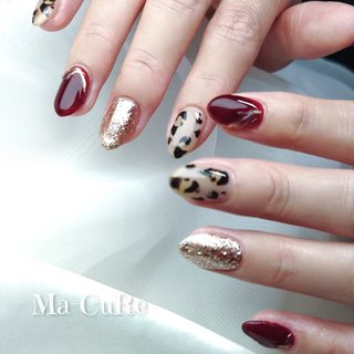 レオパード/ボルドーのネイルデザイン｜ネイルブック 