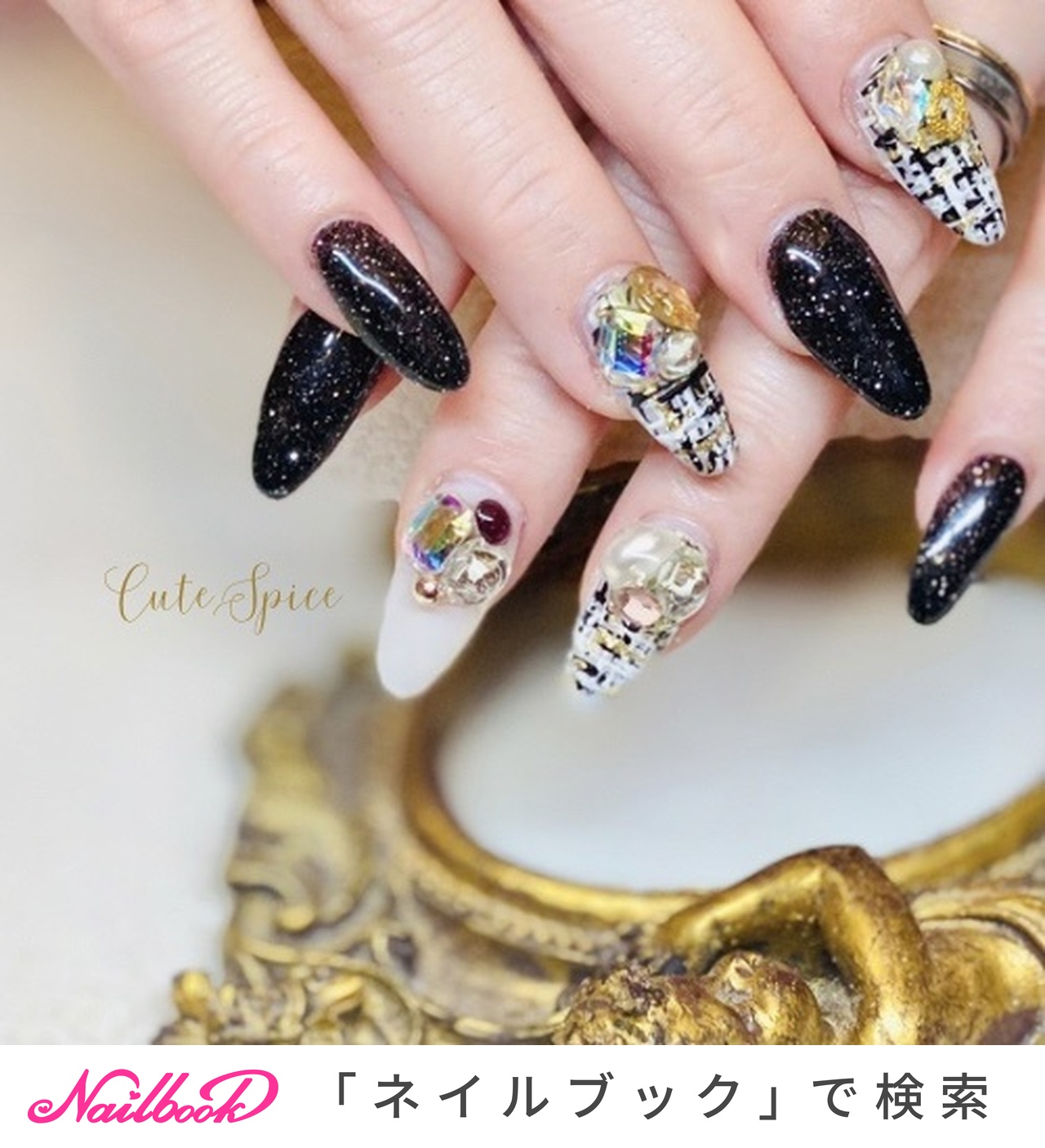 成人式/ブラック/ゴールドのネイルデザイン｜ネイルブック 