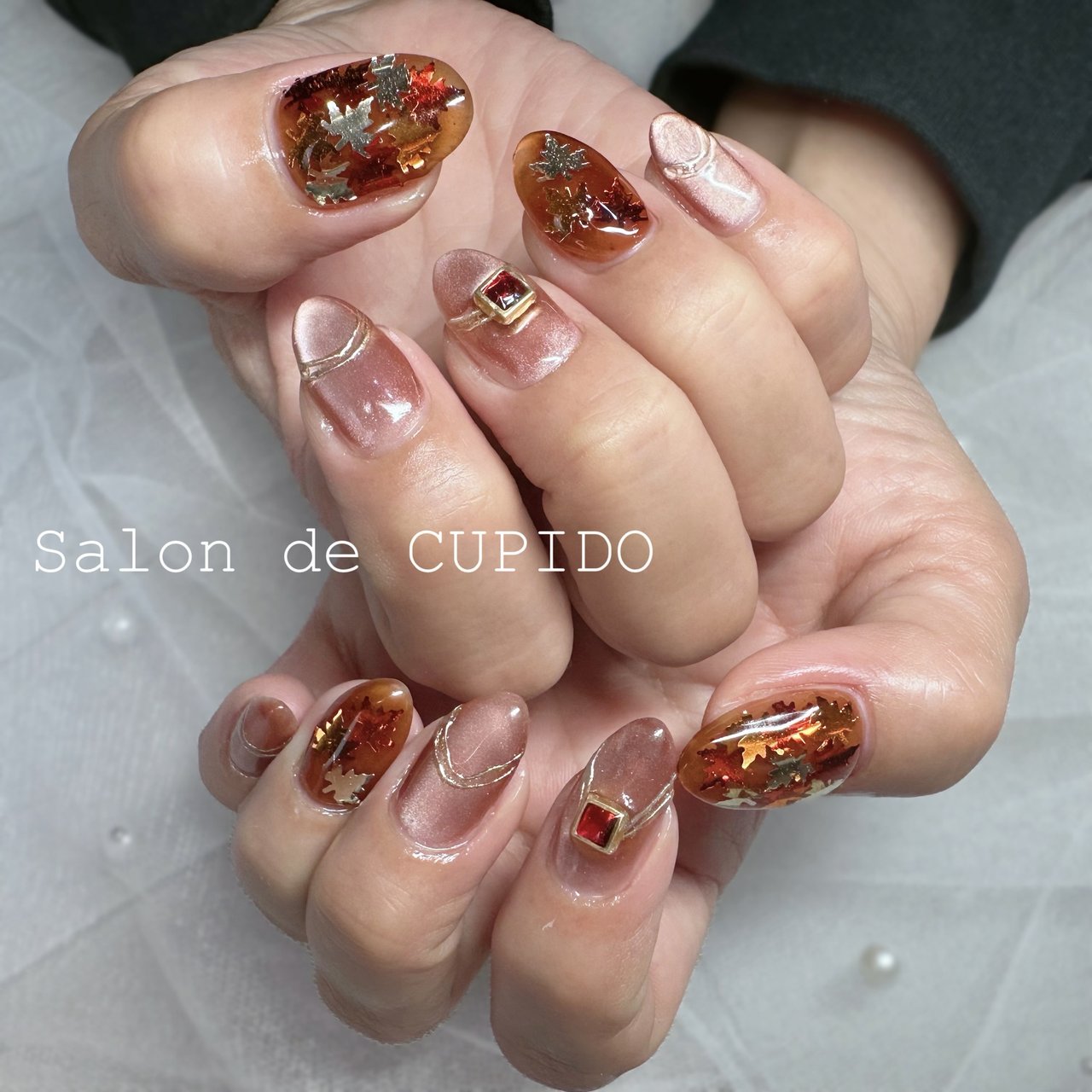 ［40］ネイルチップ マグネット 秋ネイル フラワー ホログラム オレンジ 花 40］ネイルチップ マグネット 秋ネイル フラワー ホログラム オレンジ 花