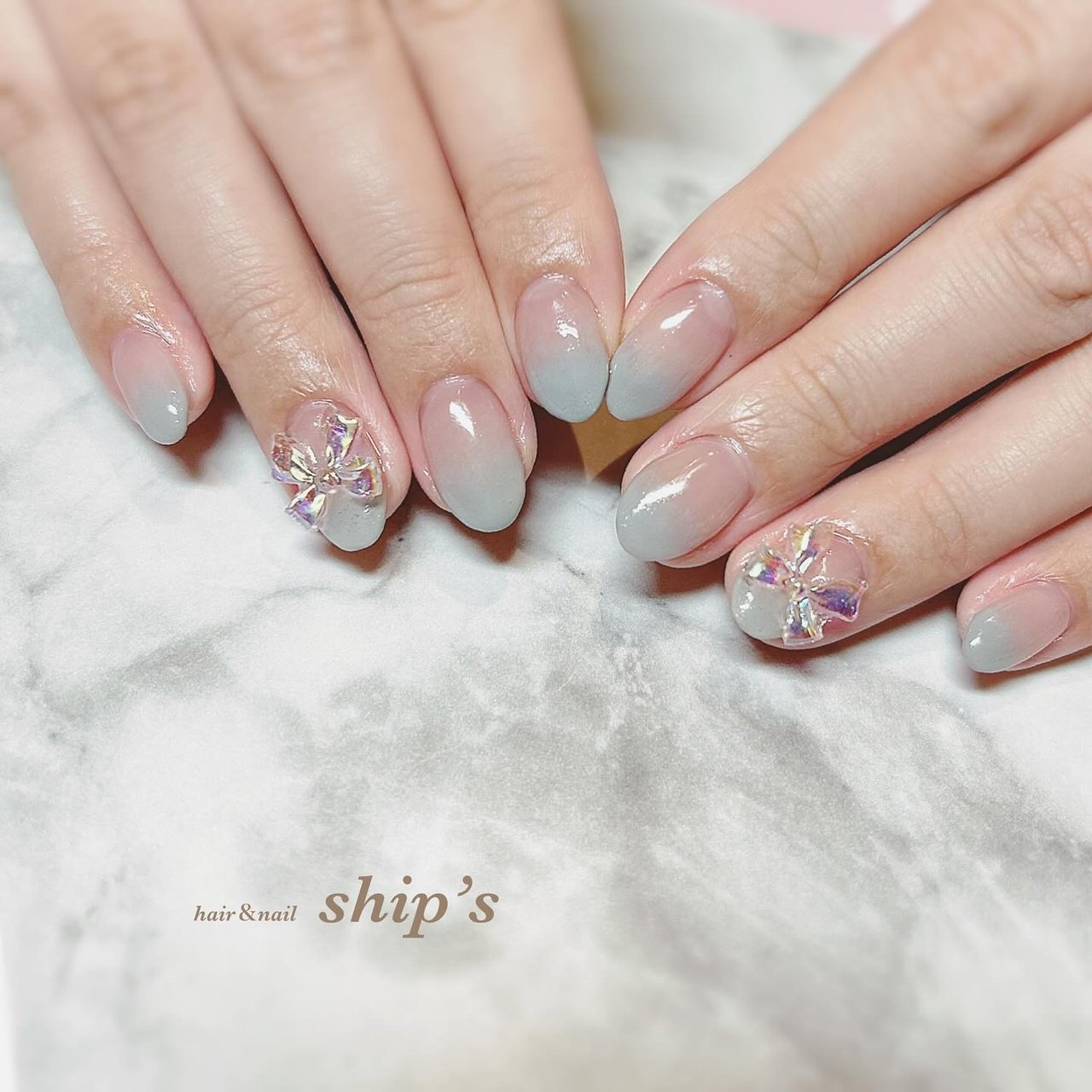 シンプル/グラデーション/リボン/グレー/ジェルネイル - ship