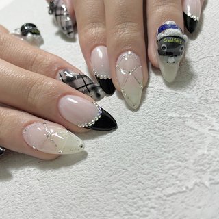 72))ネイルチップ リボンネイル フレンチガーリー ワンホン ブラック 韓国 ネイルチップ つけ爪 ワンホンネイル フレンチガーリー リボン