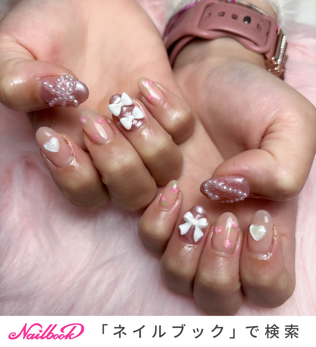39))バレンタイン ハートネイル フレンチガーリー 冬ネイル ネイル