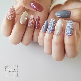秋冬】ツイード×くすみカラー♡ネイルチップ