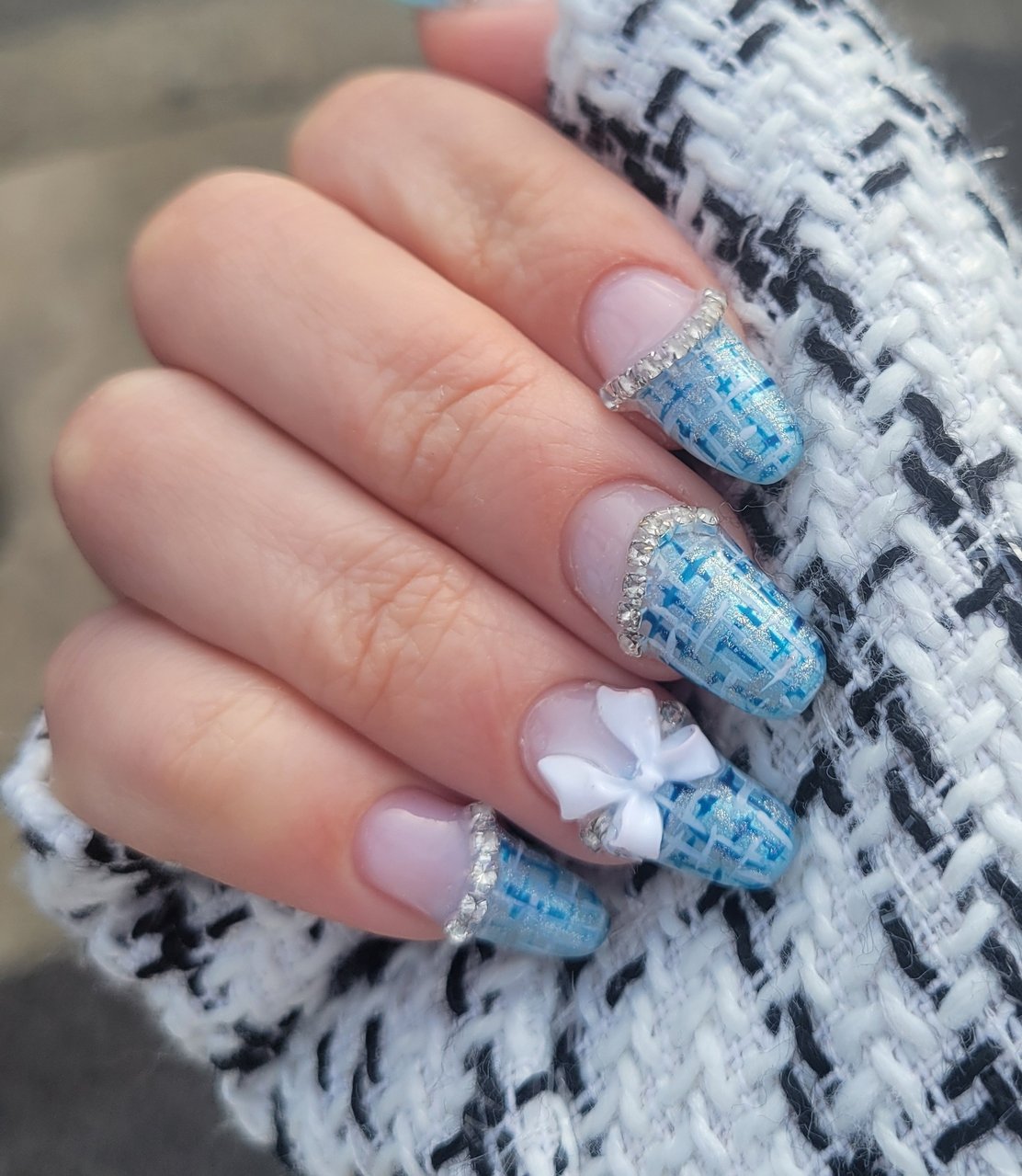 冬/ツイード/水色 - とわのネイルデザイン[No.9137384]｜ネイルブック