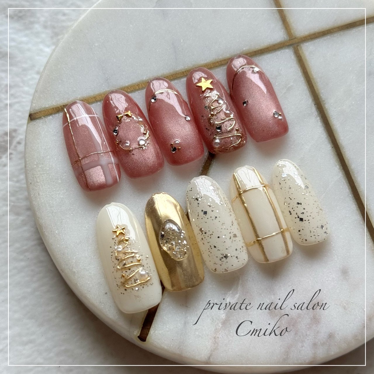 No.23】クリスマスネイルチップ マグネット×チェック （再販