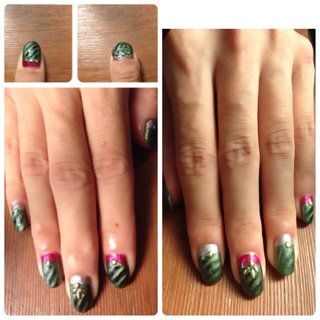 autumn nail / 深みのある赤、グリーンとシルバーで秋モードに 根元カラーを先に塗ってからラインテープで区切り爪先のグリーンを塗り、ゴールドスタッズを置いて仕上げました。
グリーンのマニキュアは100均のmagnailです。
グリーン部分の模様はmagnailなので磁石でつけました。
magnailは乾くと模様がつかない為 1本ずつ塗る→磁石を繰り返しました。#magnetnails #磁石ネイル#秋#グリーン #レッド #シルバー #ツートンカラー #スタッズ#簡単#100均ネイル #秋 #ハロウィン #クリスマス #ハンド #ラメ #ストライプ #バイカラー #ミディアム #グリーン #ボルドー #シルバー #マニキュア #セルフネイル #10305 #ネイルブック