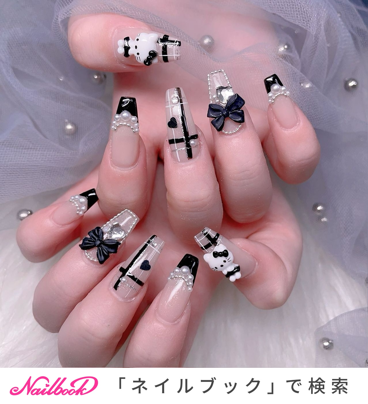♡ピンク×黒のチェックネイル♡ ネイルチップ　ハンドメイド ♡ピンク×黒のチェックネイル♡ ネイルチップ ハンドメイド