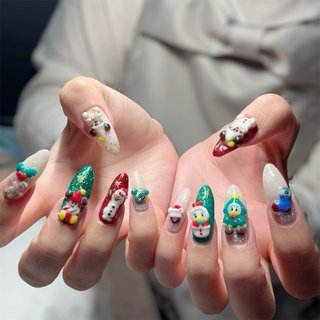 冬/クリスマス/ハンド/3D/キラキラ - R☆のネイルデザイン[No.9160707