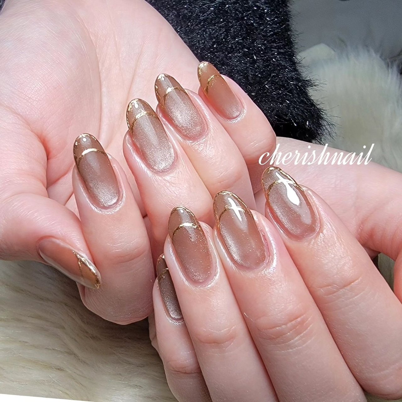 冬/ラメ/マグネット/キラキラ/ベージュ - cherish nailのネイル