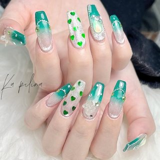 ネイルチップ 量産型推しネイル 緑黄緑 韓国ワンホン 名前ひらがな #89 ネイルチップ 量産型推しネイル 緑黄緑 韓国ワンホン 名前