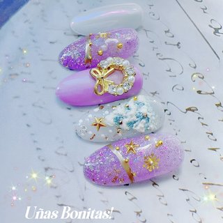 雪の結晶/パープル/＃3Dのネイルデザイン｜ネイルブック