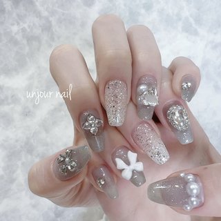 ネイルチップ ワンホン リボン ビジュー ハート パール