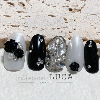 オーダー】ネイルチップ パール 薔薇 埋め尽くし オーダー】ネイル